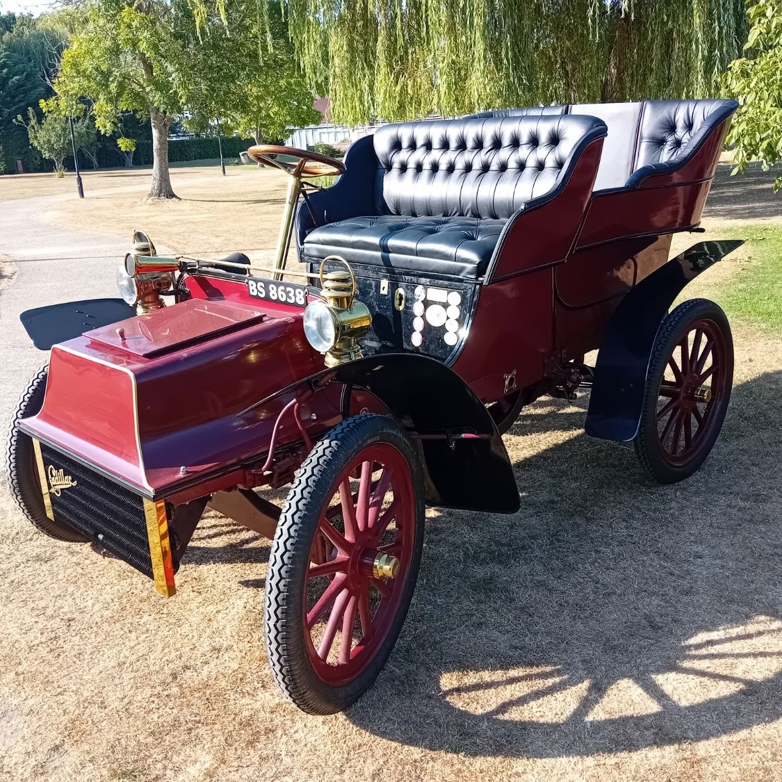 Front three-quarter view beneath a weeping willow